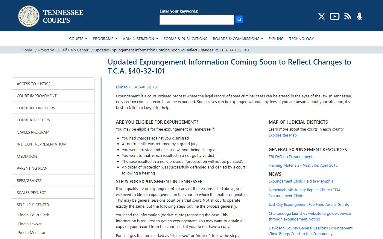 Fayette County arrest records and Tennessee expungement guidance for charges