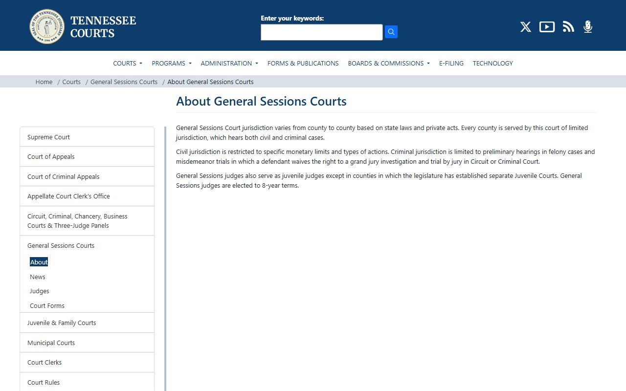 Fayette County court dockets General Sessions Court overview