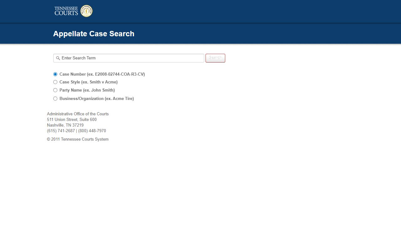 Fayette County court dockets appellate search through Tennessee Public Case History
