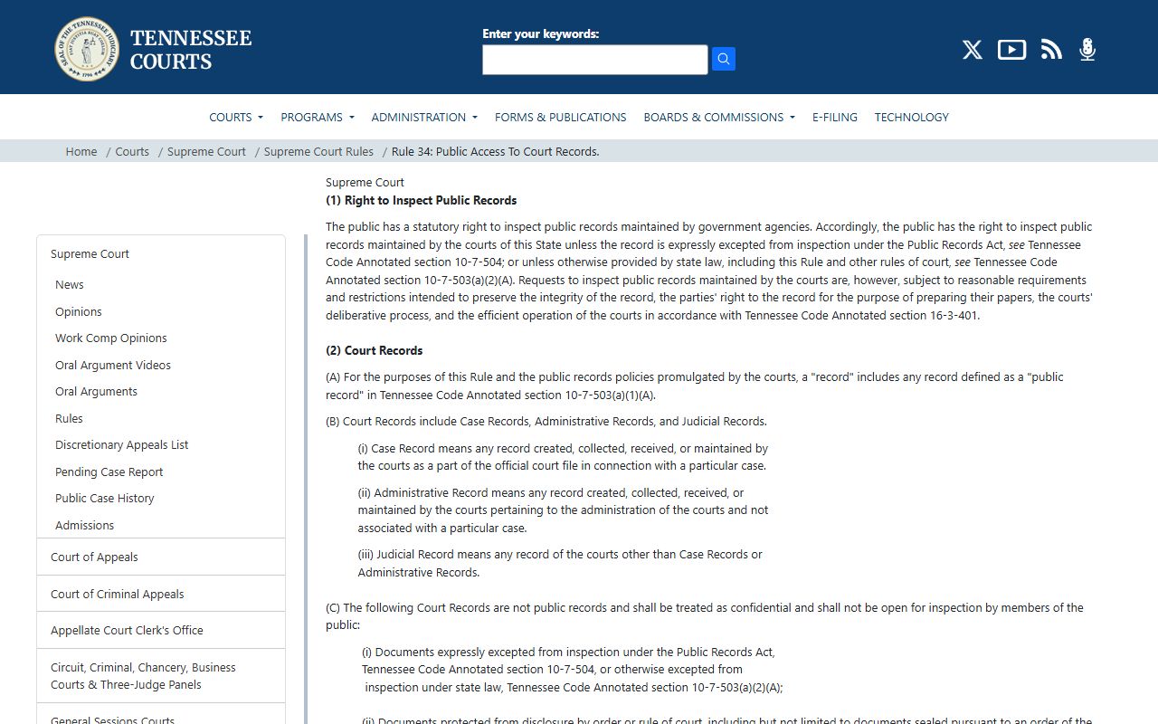 Fayette County court records public access under Tennessee Supreme Court Rule 34