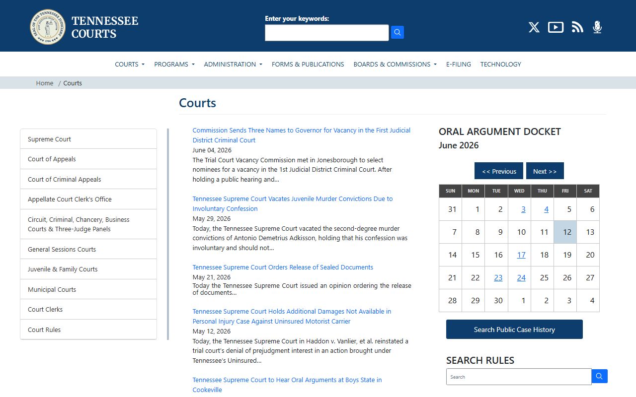 Fayette County court records contact lookup through Tennessee court directory