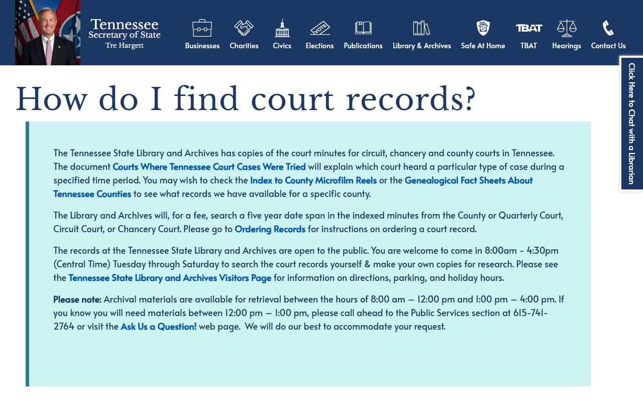 Fayette County court records archive guidance from Tennessee State Library and Archives