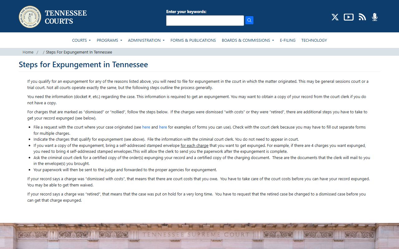 Fayette County criminal court records expungement steps in Tennessee