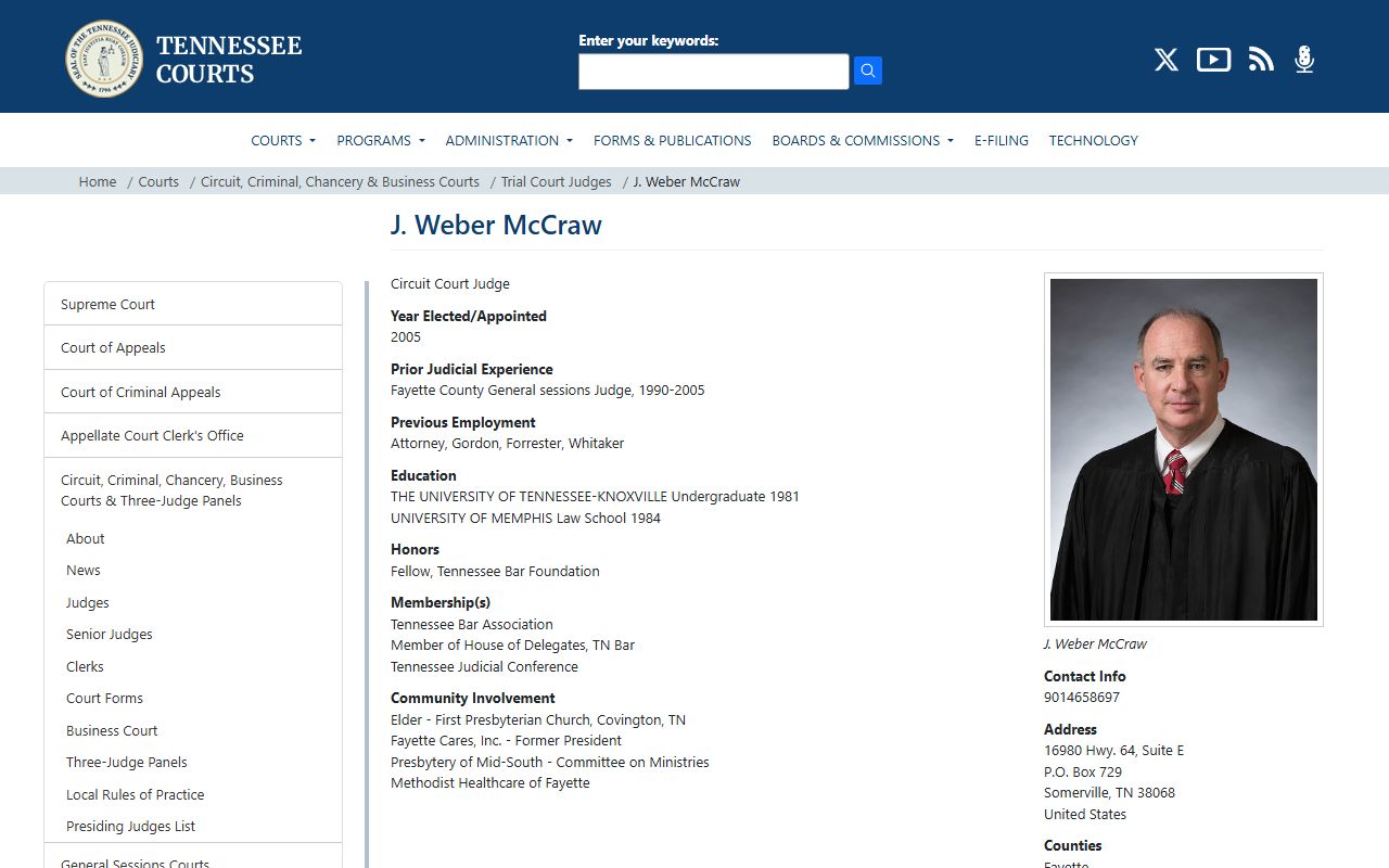 Fayette County Circuit Court Judge J Weber McCraw records