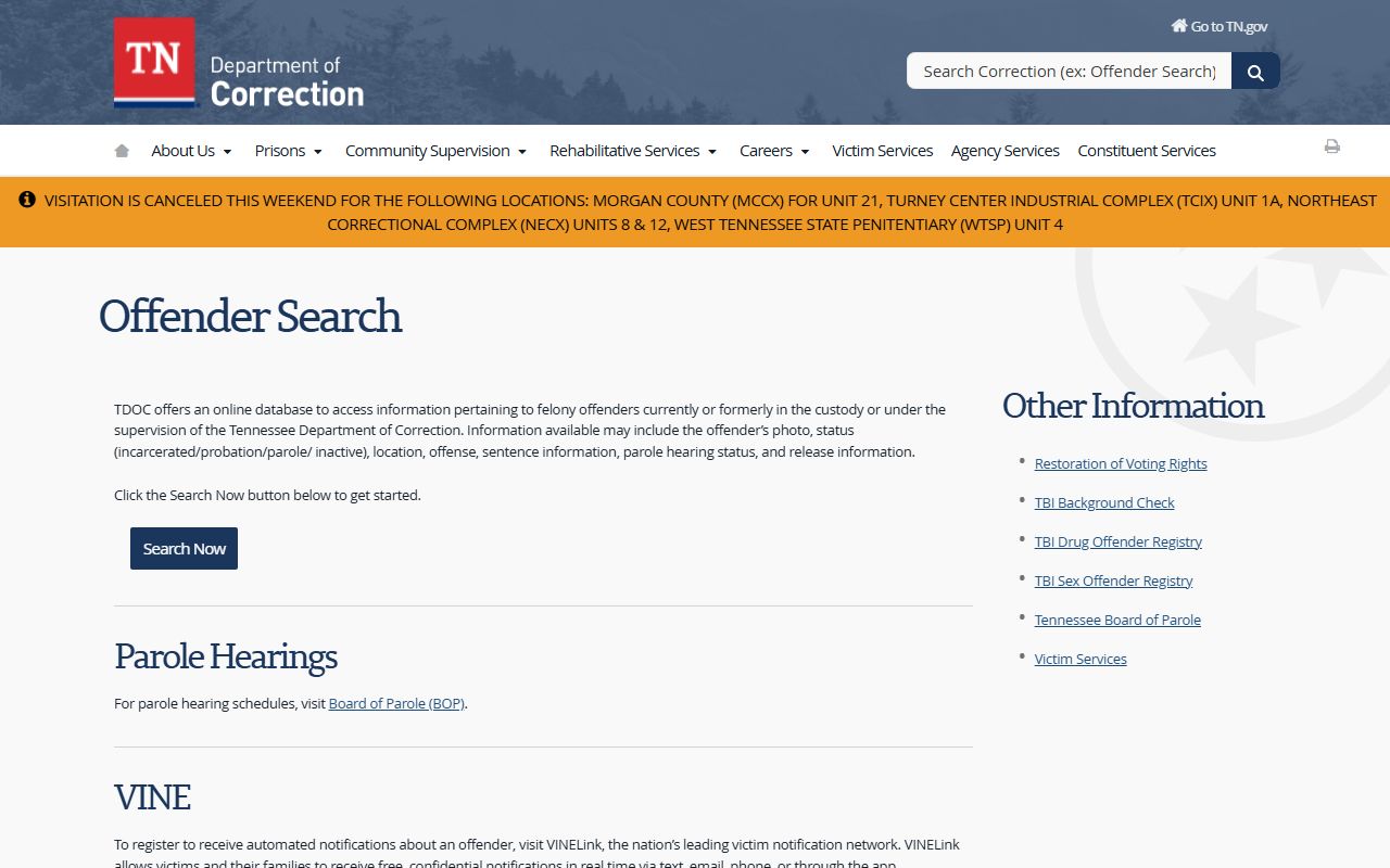 Fayette County inmate records TDOC FOIL lookup