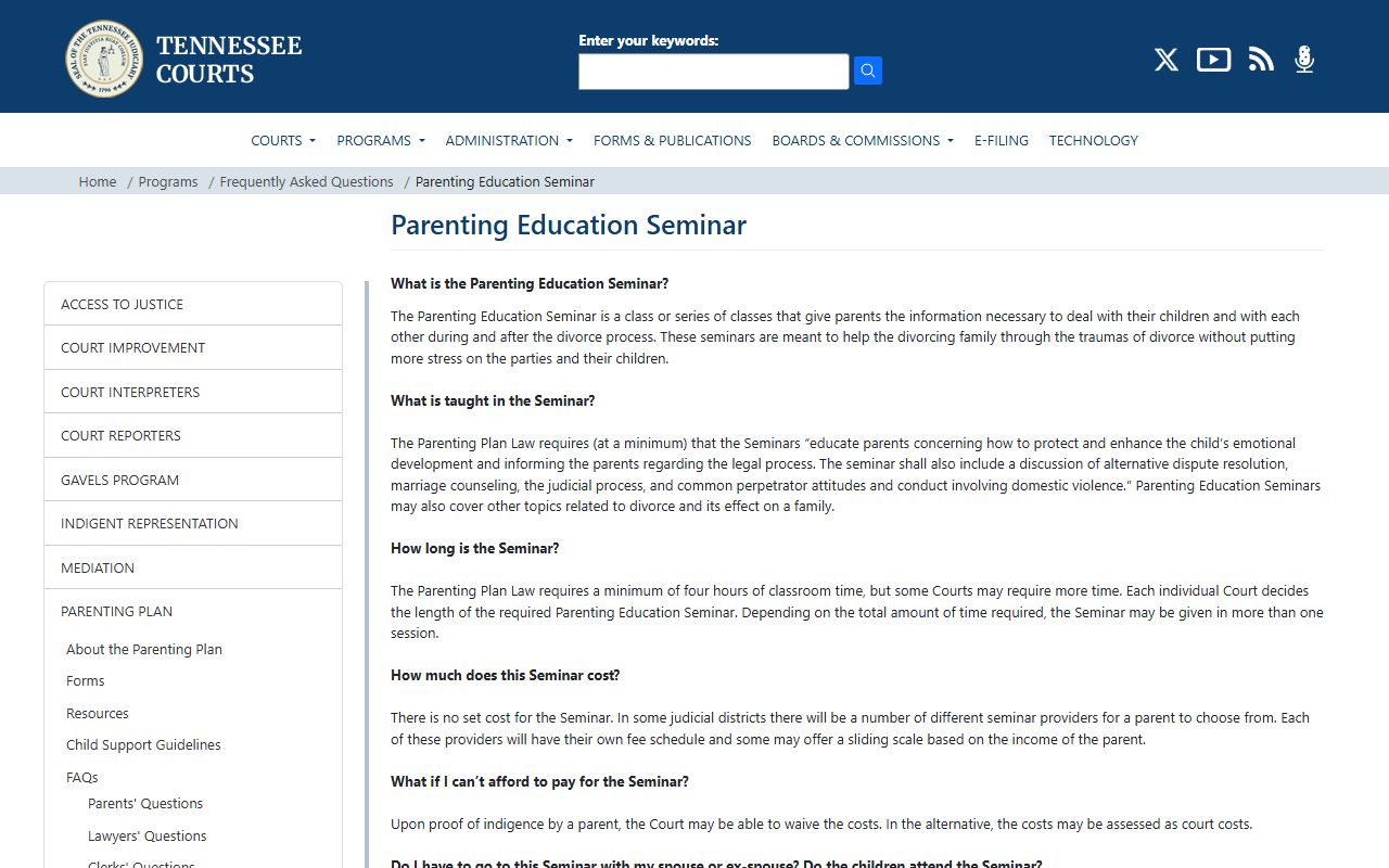 Fayette County divorce records parent education seminar rules