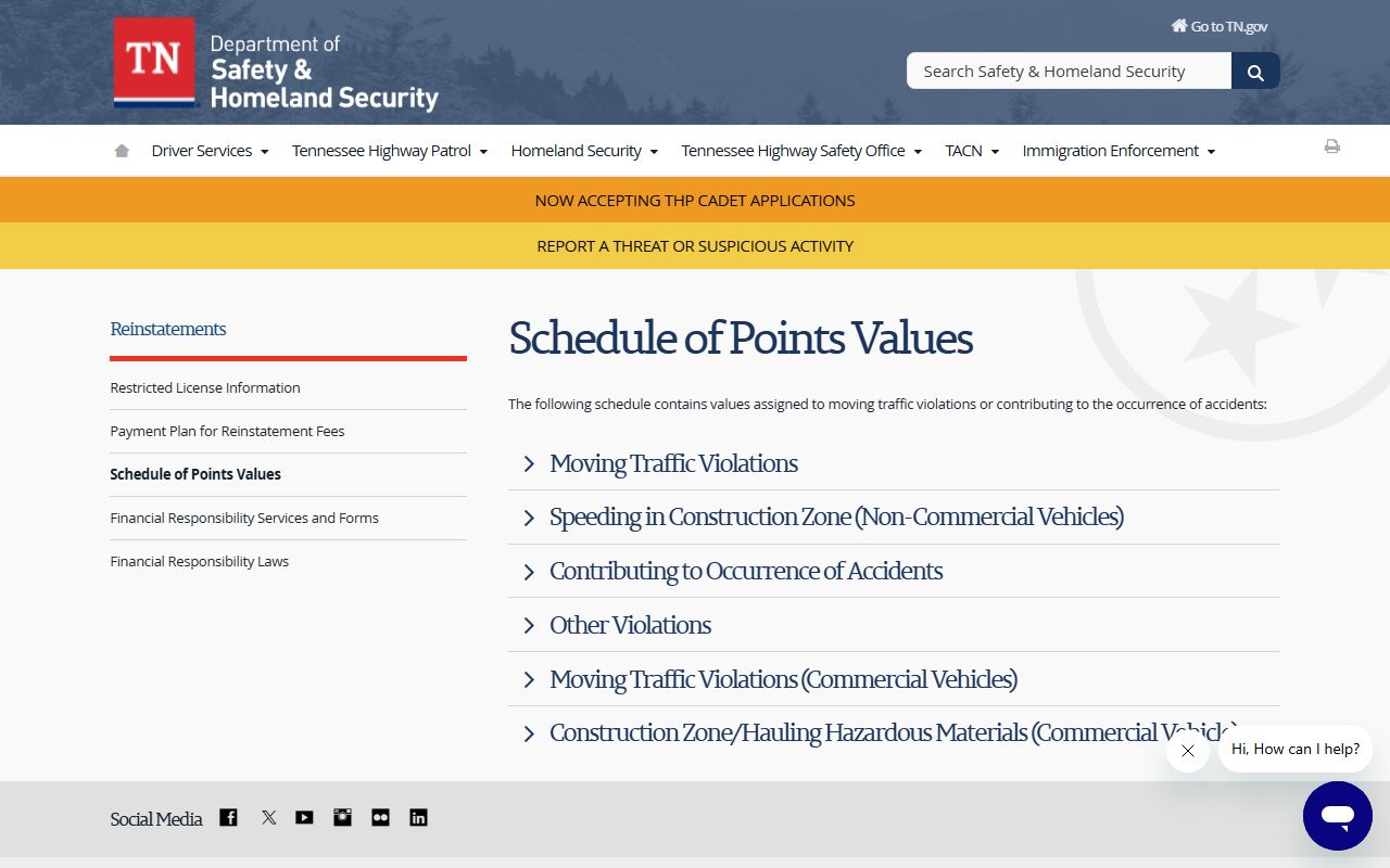 Fayette County traffic court records Tennessee point value schedule