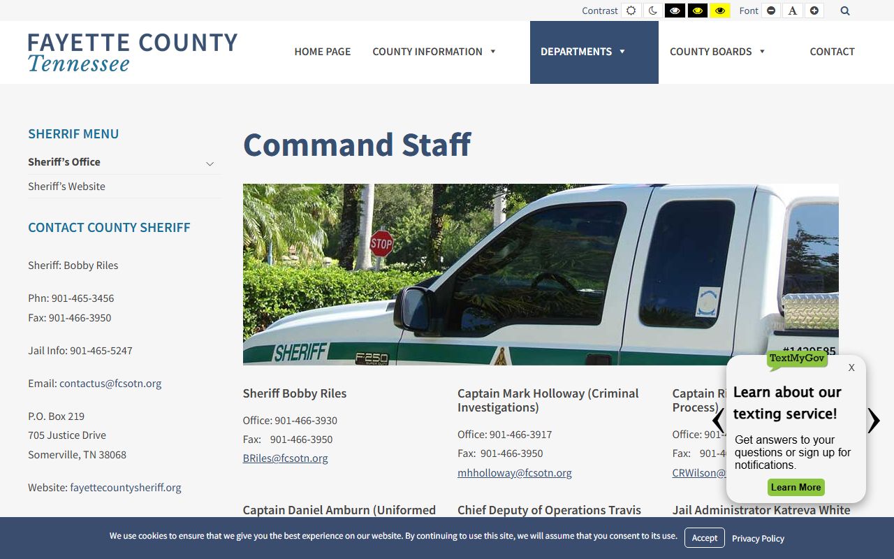 Fayette County warrant records sheriff command staff roster