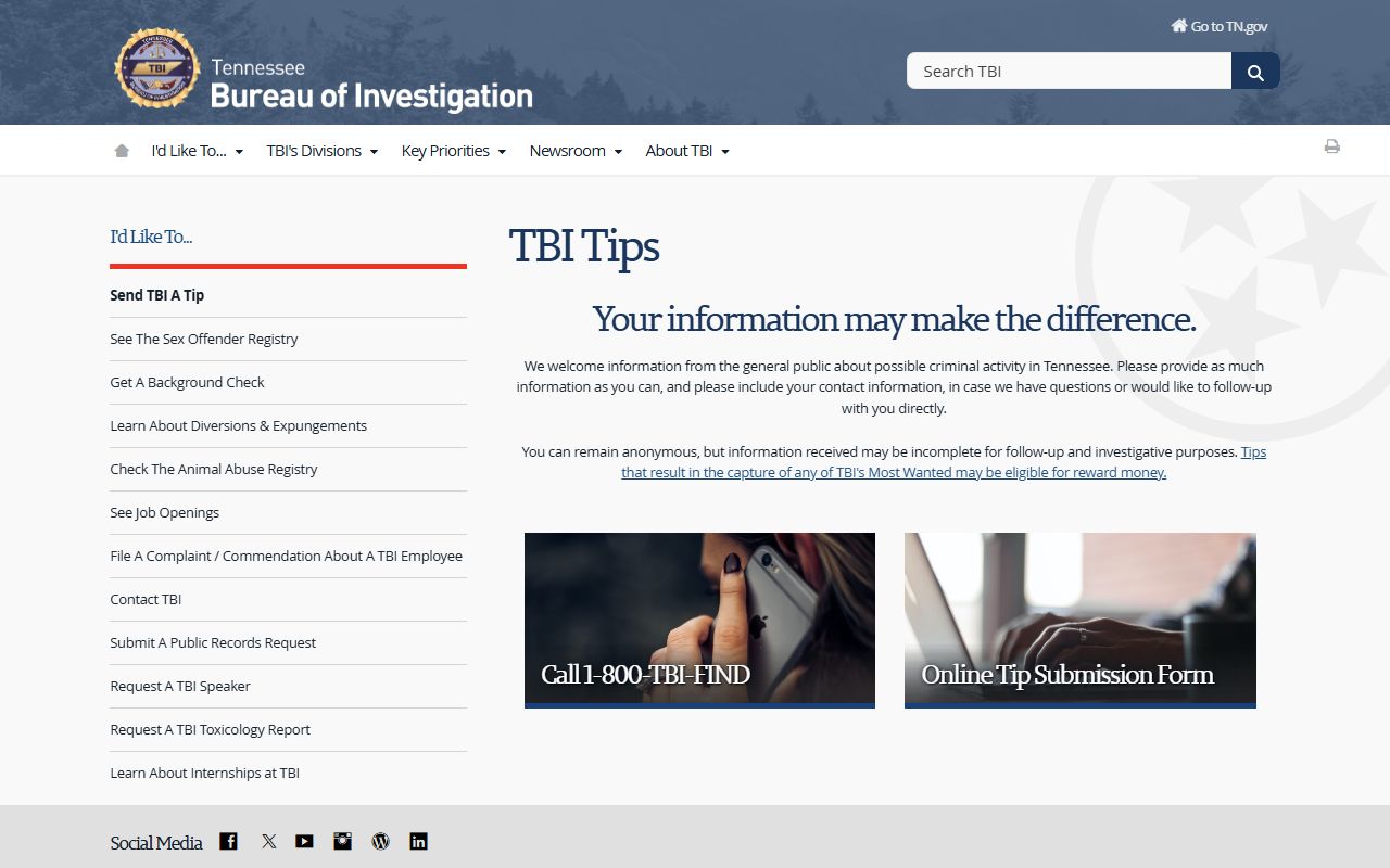 Fayette County warrant records TBI statewide tip line